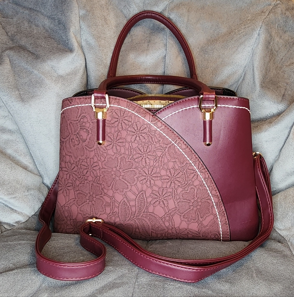 Chic Burgundy Floral Satchel